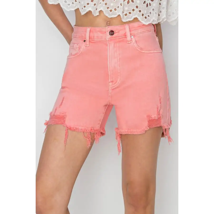 High Rise Distressed Denim Shorts