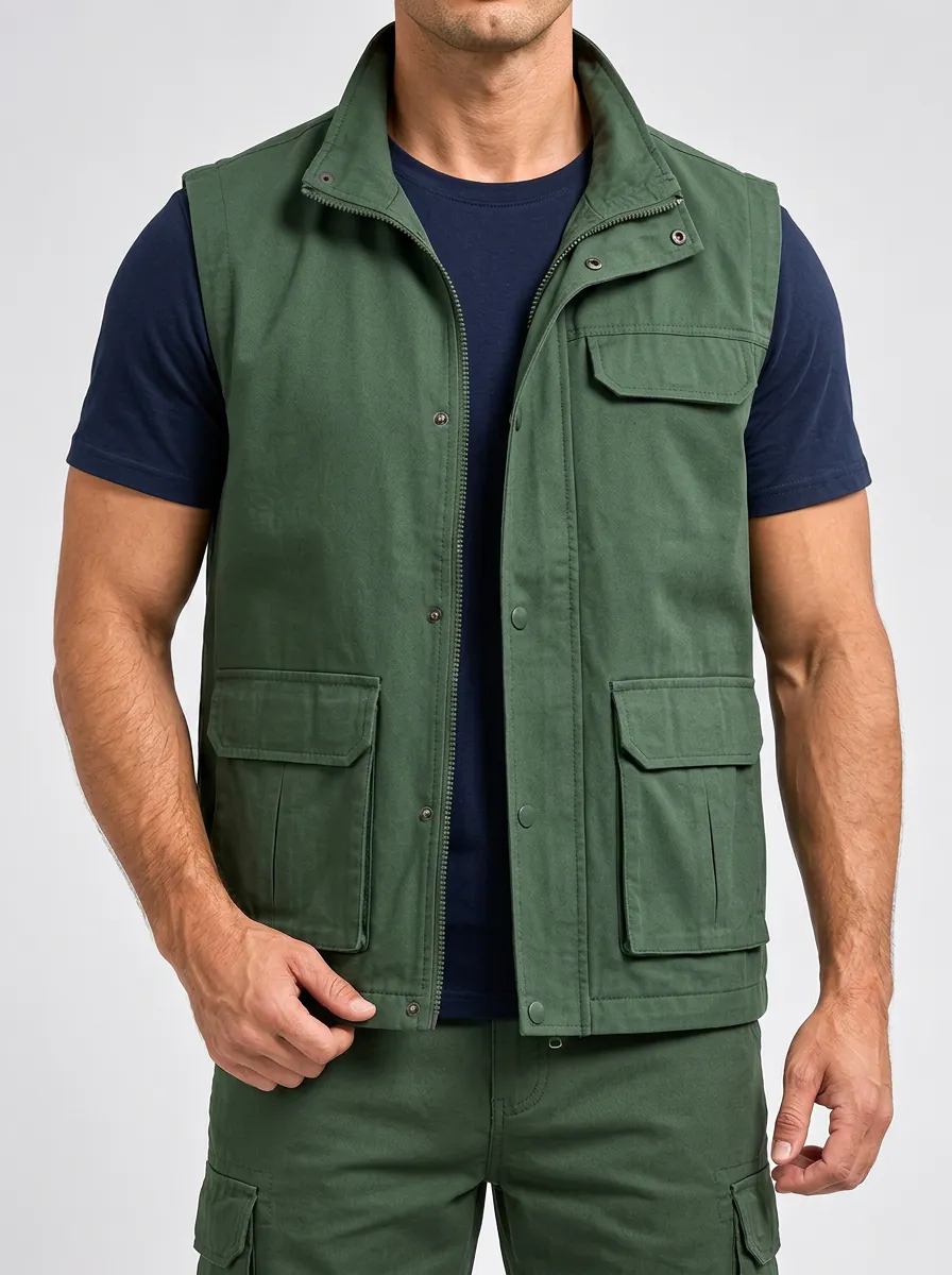 Men's Tactical-Inspired Outdoor-Inspired Utility Pocket Sleeveless Jacket