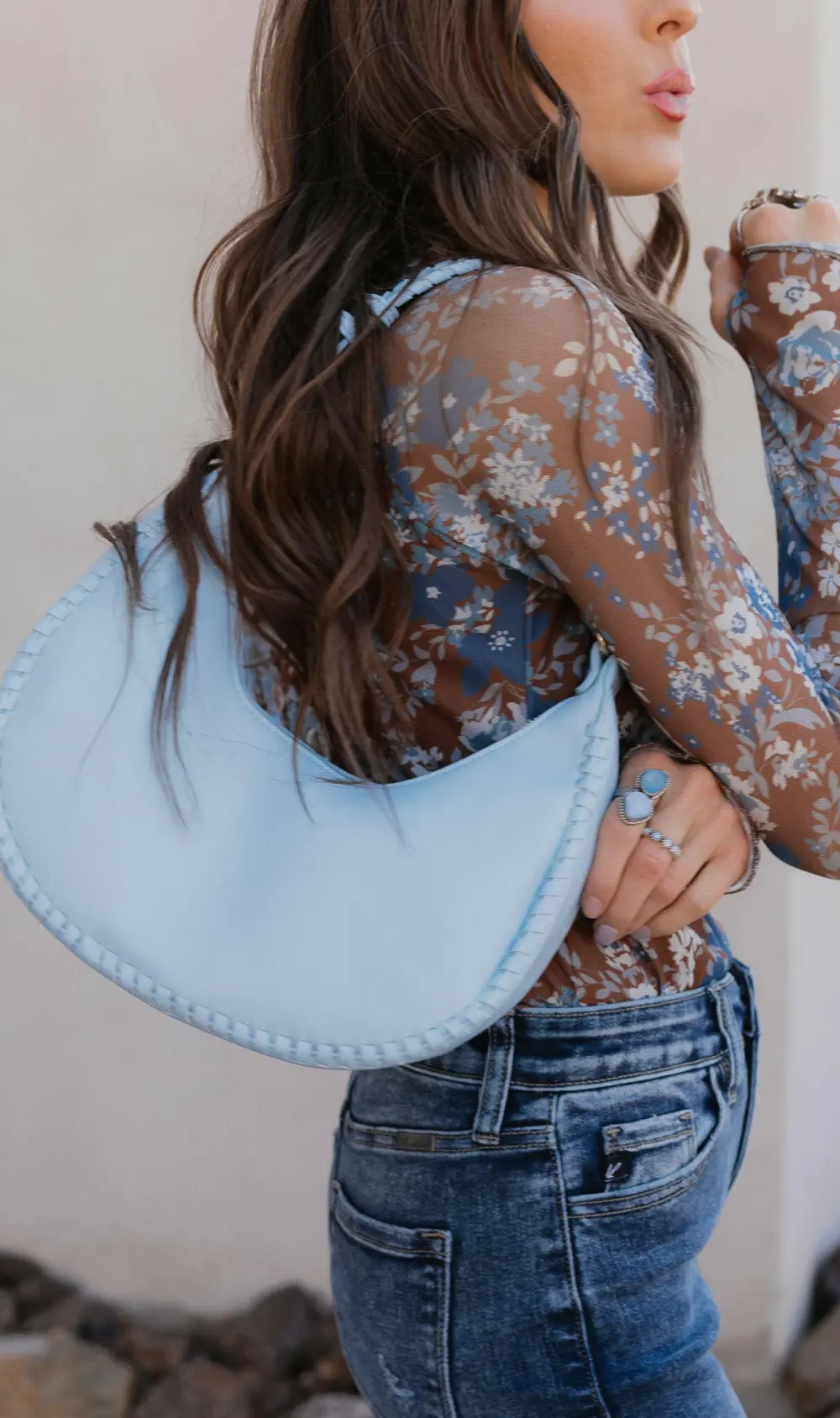 Adjustable Crescent Whipstitch Shoulder Bag
