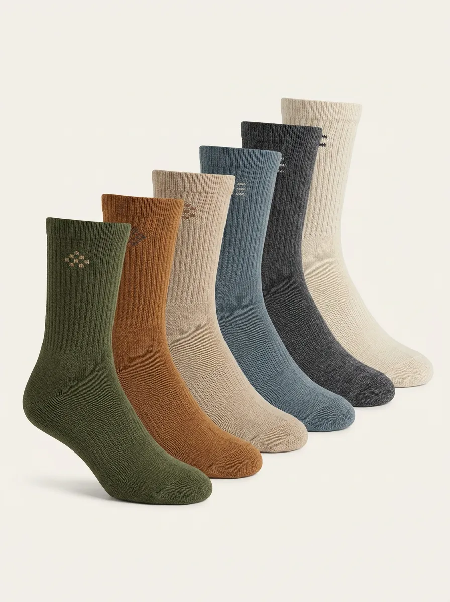 Minimalist Ribbed Geometric Six-Pair Crew Socks