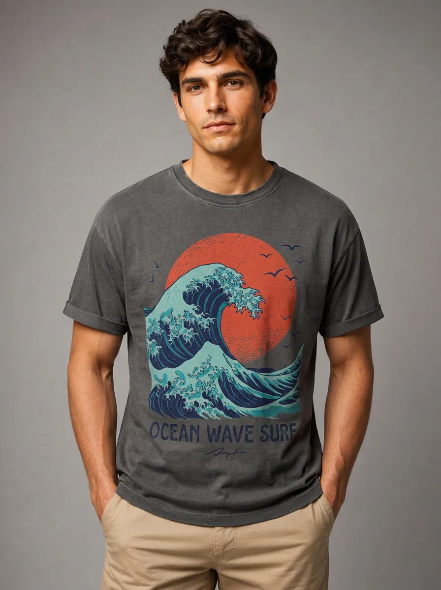 Men's Surfing Lover Ocean Wave Sun Printed T-shirt