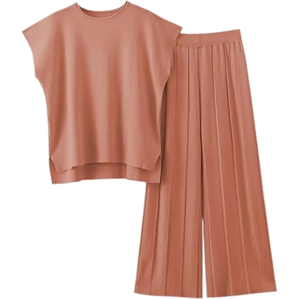 Women's Sweater Set 2 Piece Lounge Set Knit Pullover Tops Vest Pants Outfits