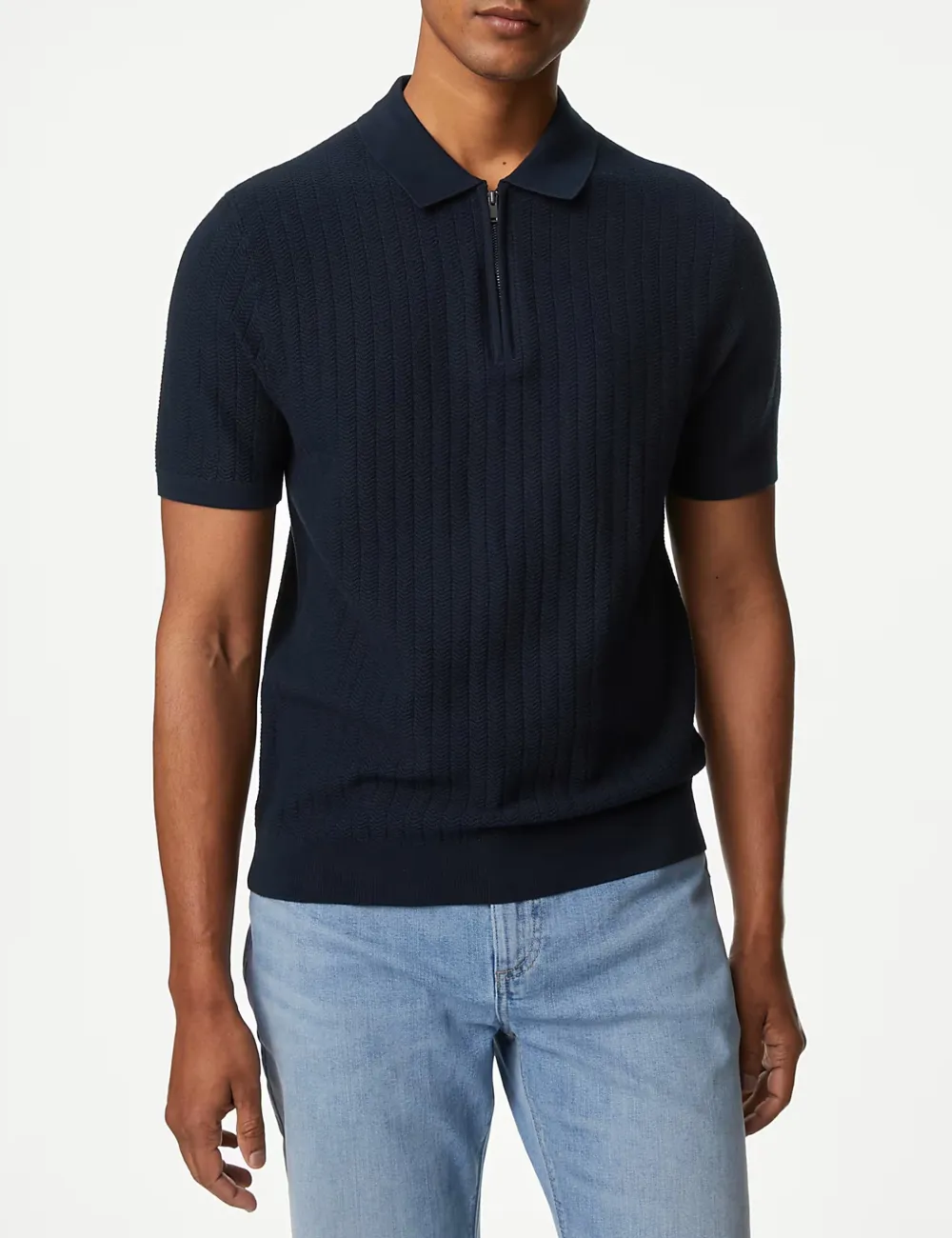 Men's Pink Textured Knit Quarter Zip Polo