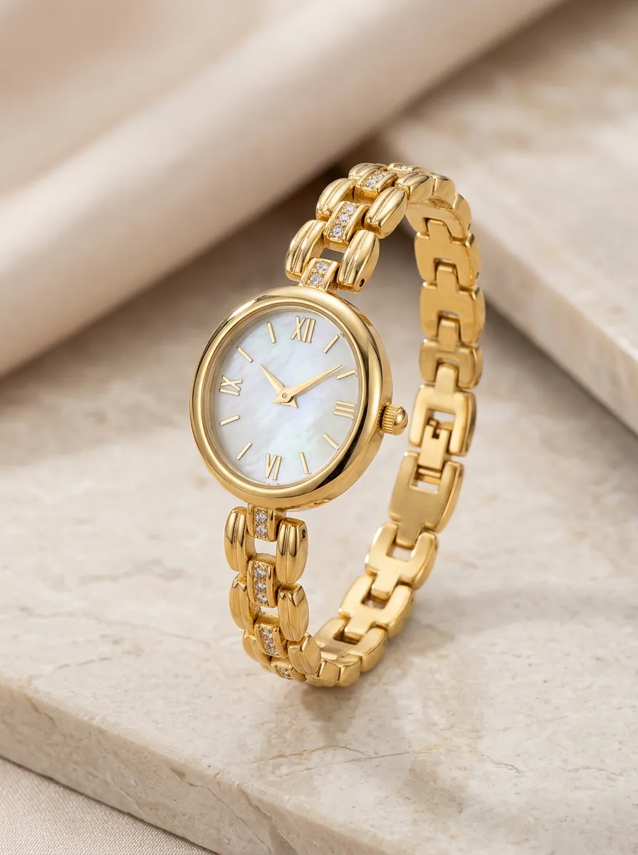 Gold-tone Mother-of-pearl Dial Bracelet Watch