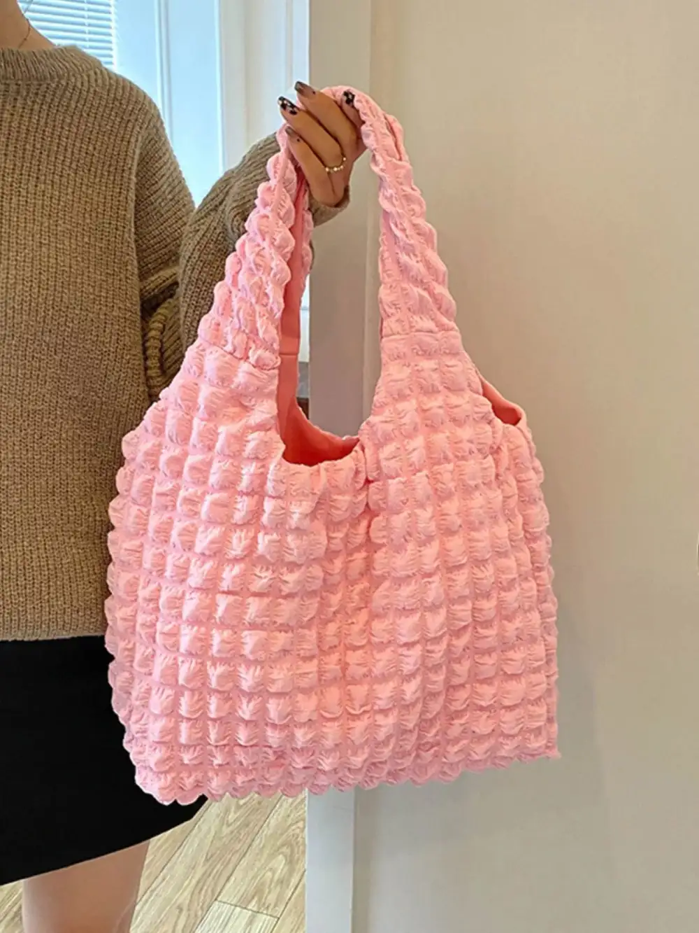 Textured Ruched Shoulder Bag