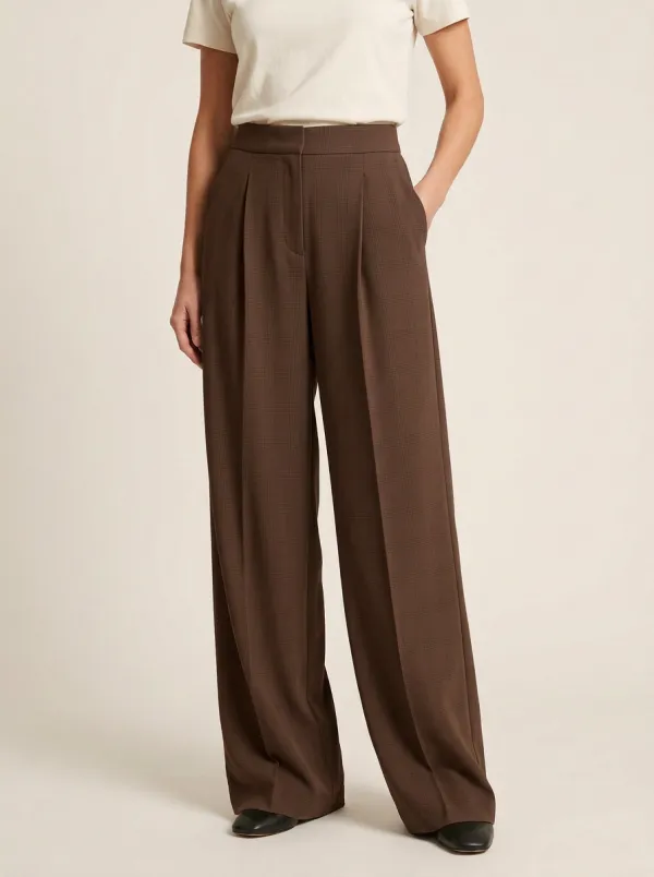 Textured Wide-Leg Plaid Printed Women's Wide-Leg Pants