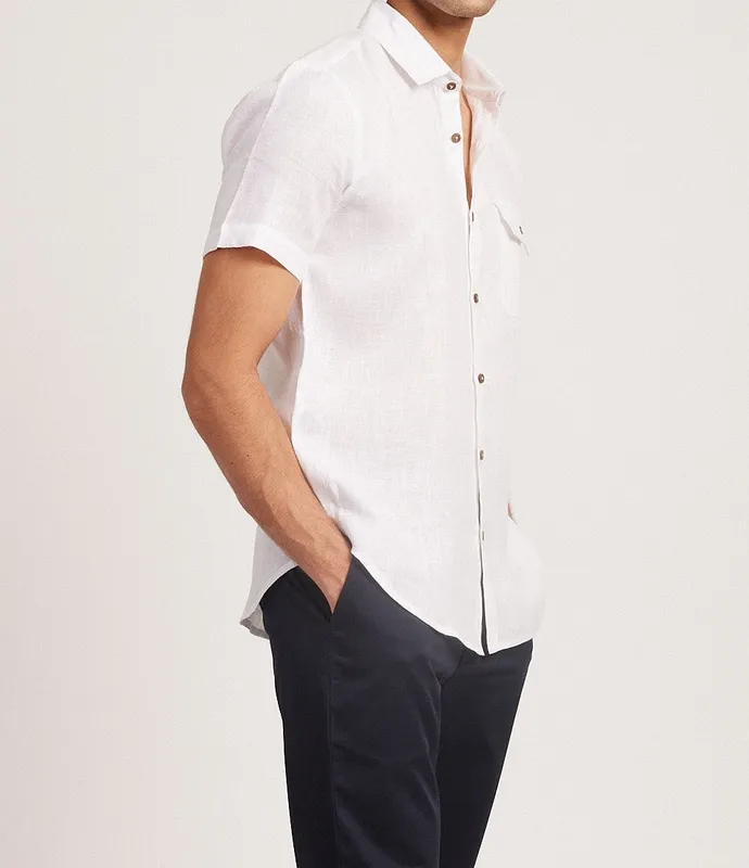 Pearl White Short Sleeve Linen Shirt