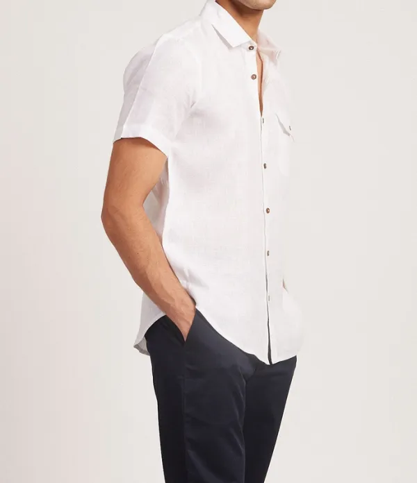 Pearl White Short Sleeve Linen Shirt