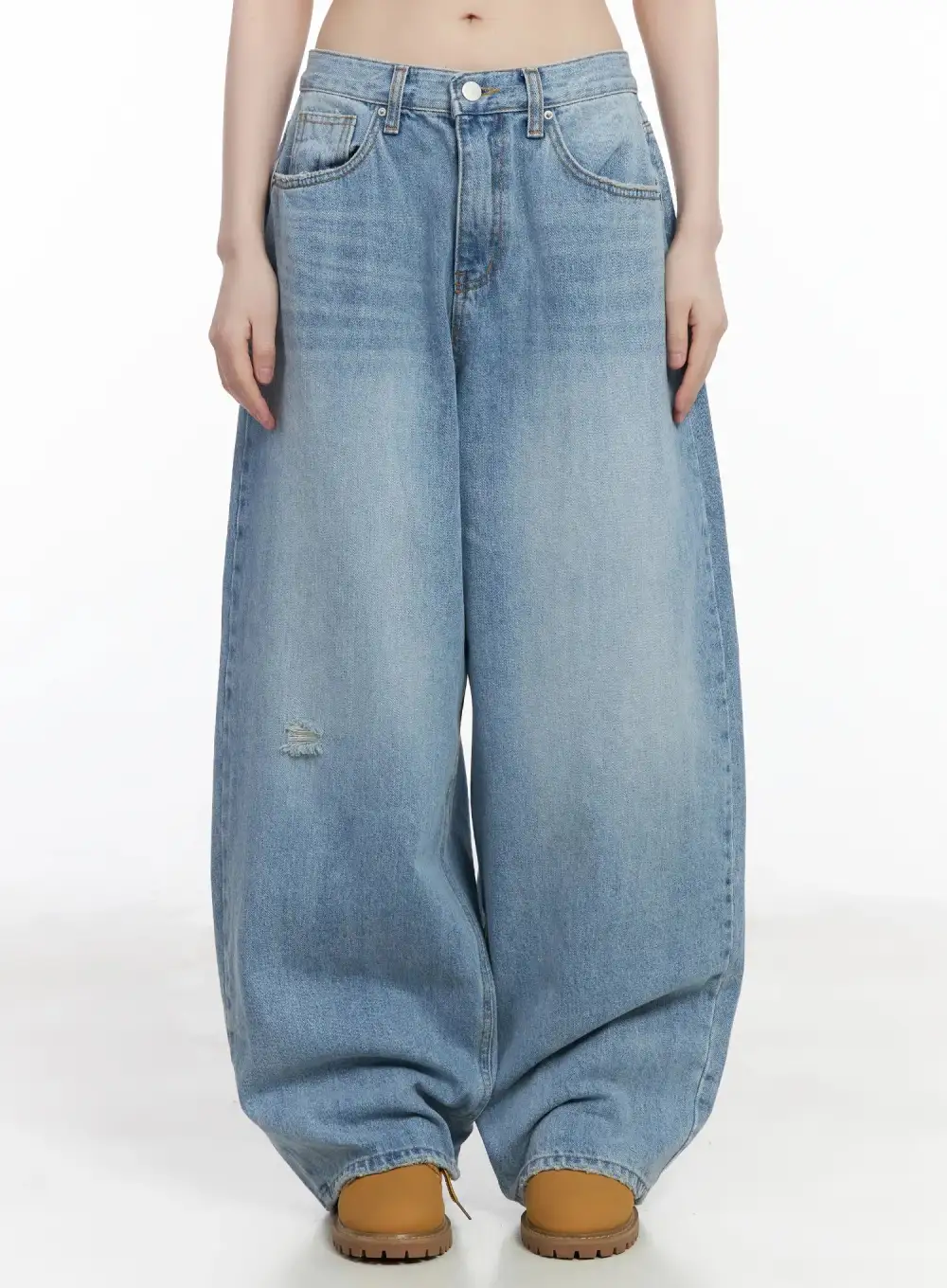 Distressed Washed Wide Leg Jeans