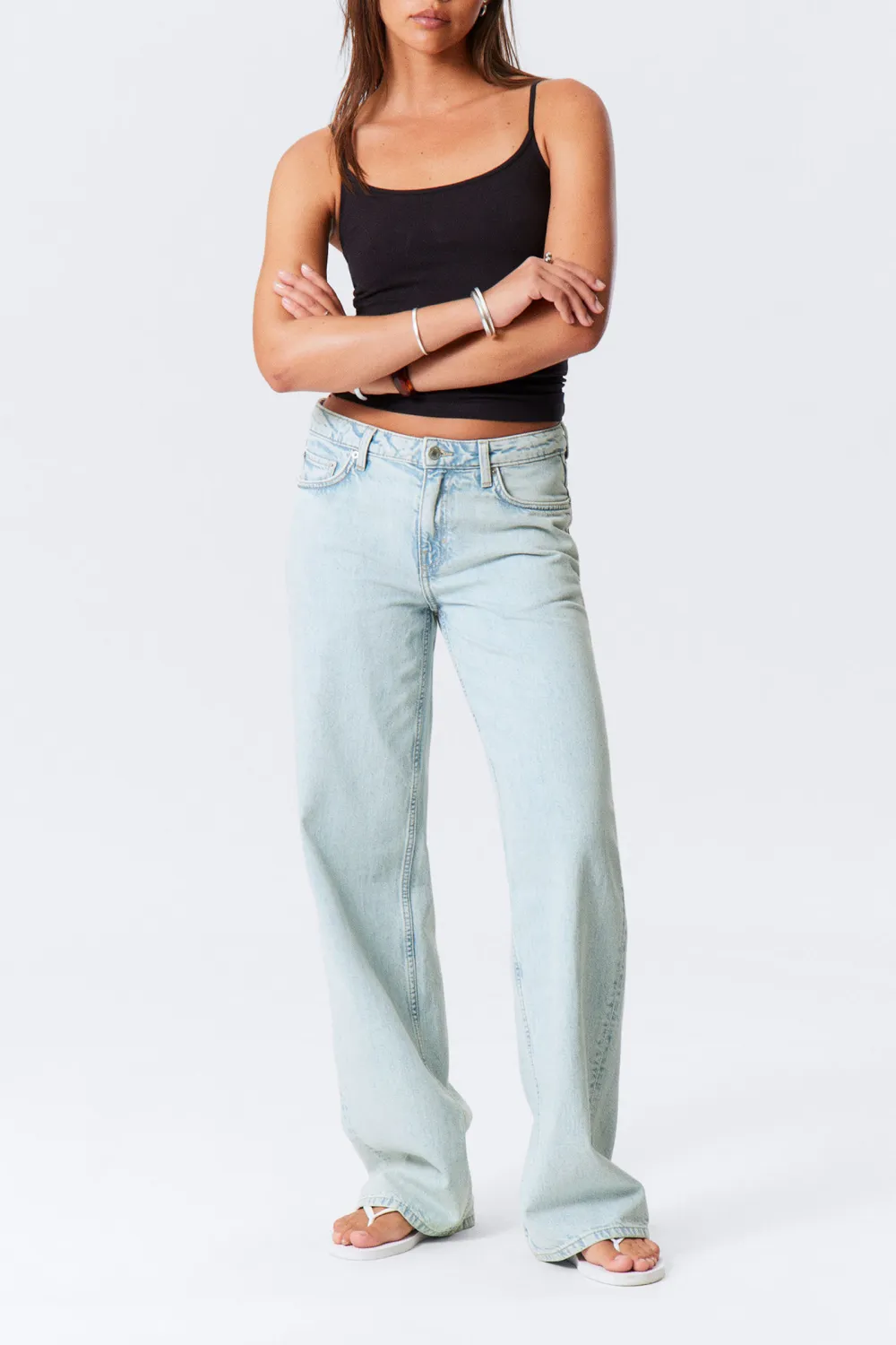 Pocketed Button Wide Leg Jeans