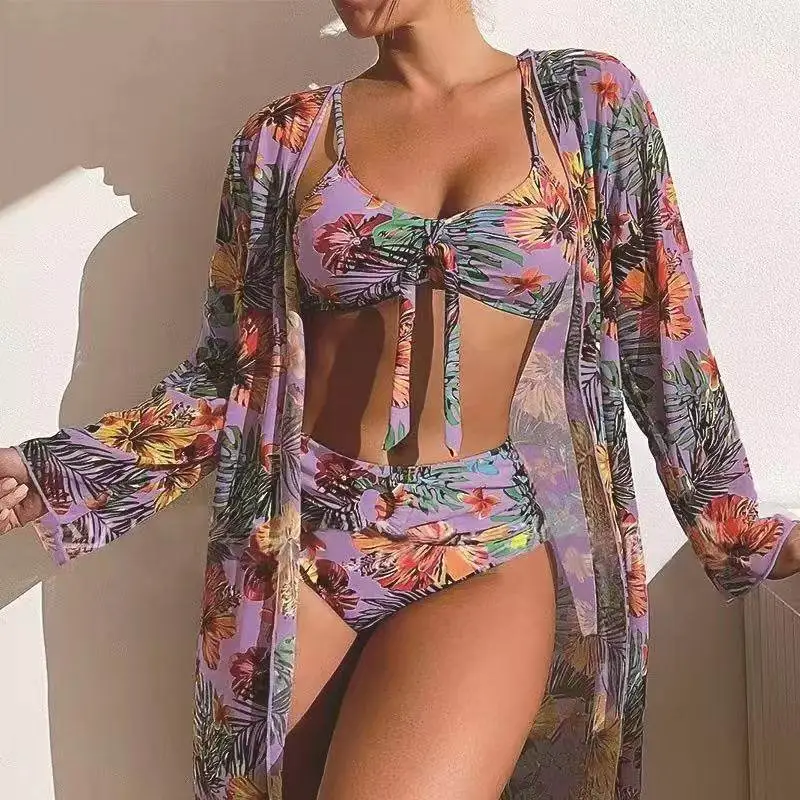 Women S Bikini Set with Long Sleeve Cover Up