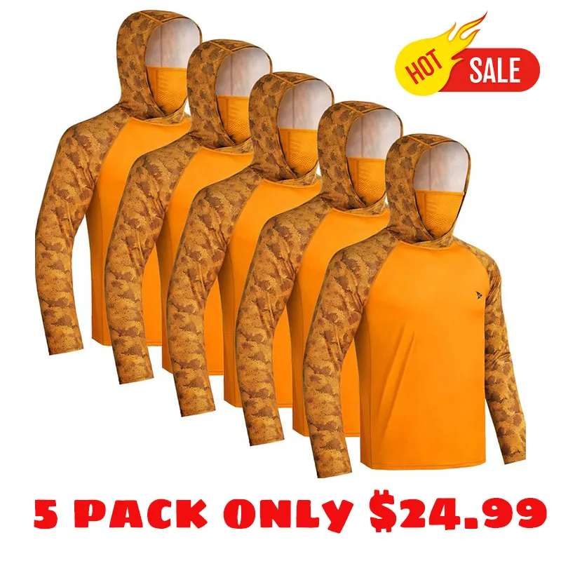 Men UPF 50+ UV Sun Hoodie Shirts with Mask Neck Gaiter  Protection Raglan Long Sleeve Lightweight Quick Dry Moisture Wicking Breathable Cooling Athletic Activewear