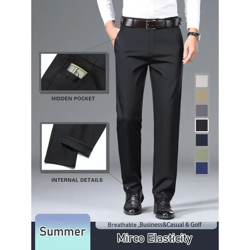 Men's Solid Color Cotton-Blend Casual Dress Pants  Straight Fit · Lightweight · Breathable · Comfortable for Business Commute & Casual Outings