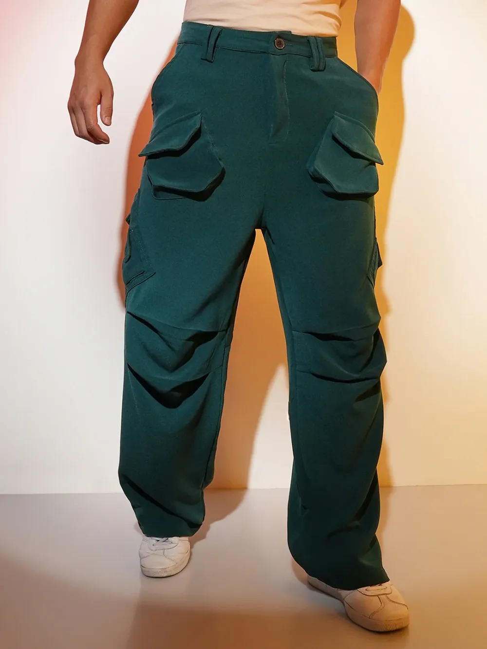 Green Mid-Rise Parachute Trousers