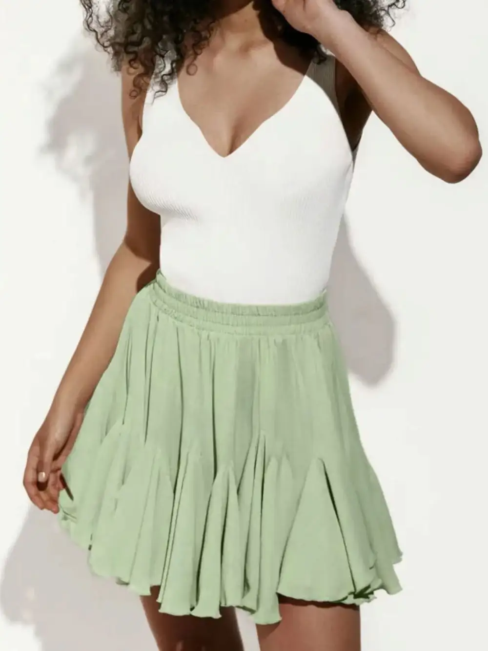 Ruffle Trim Elastic Skirt
