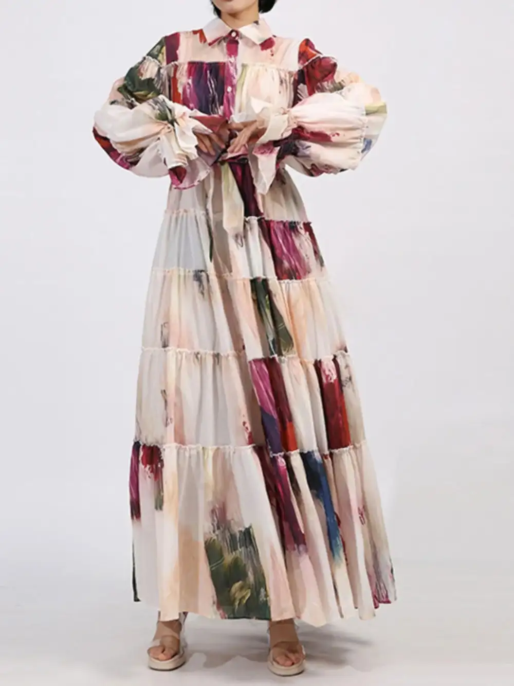 Tie Waist Tiered Maxi Dress