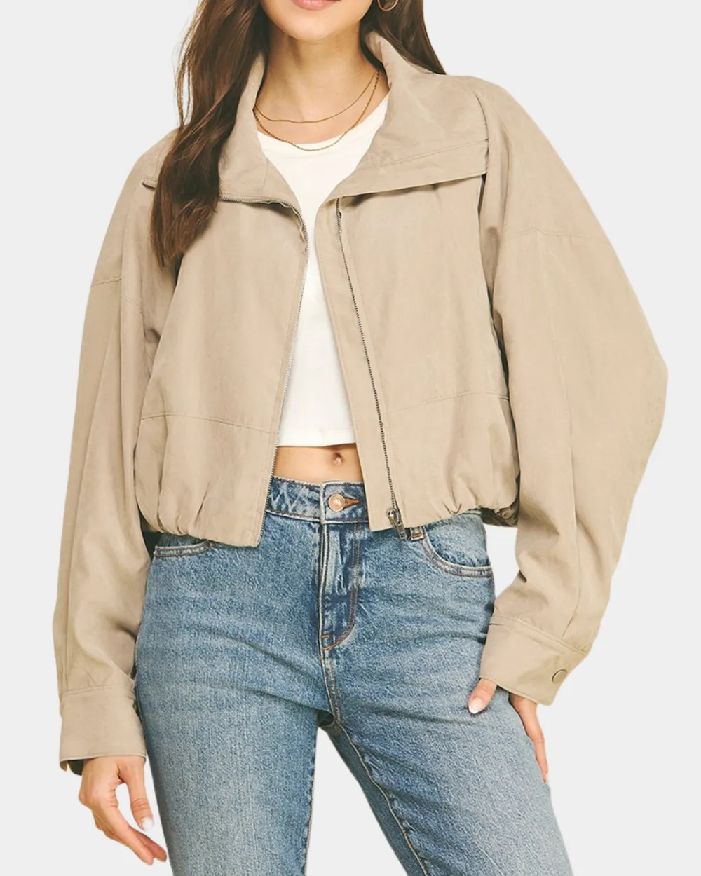Bubble Hem Zip Front Jacket