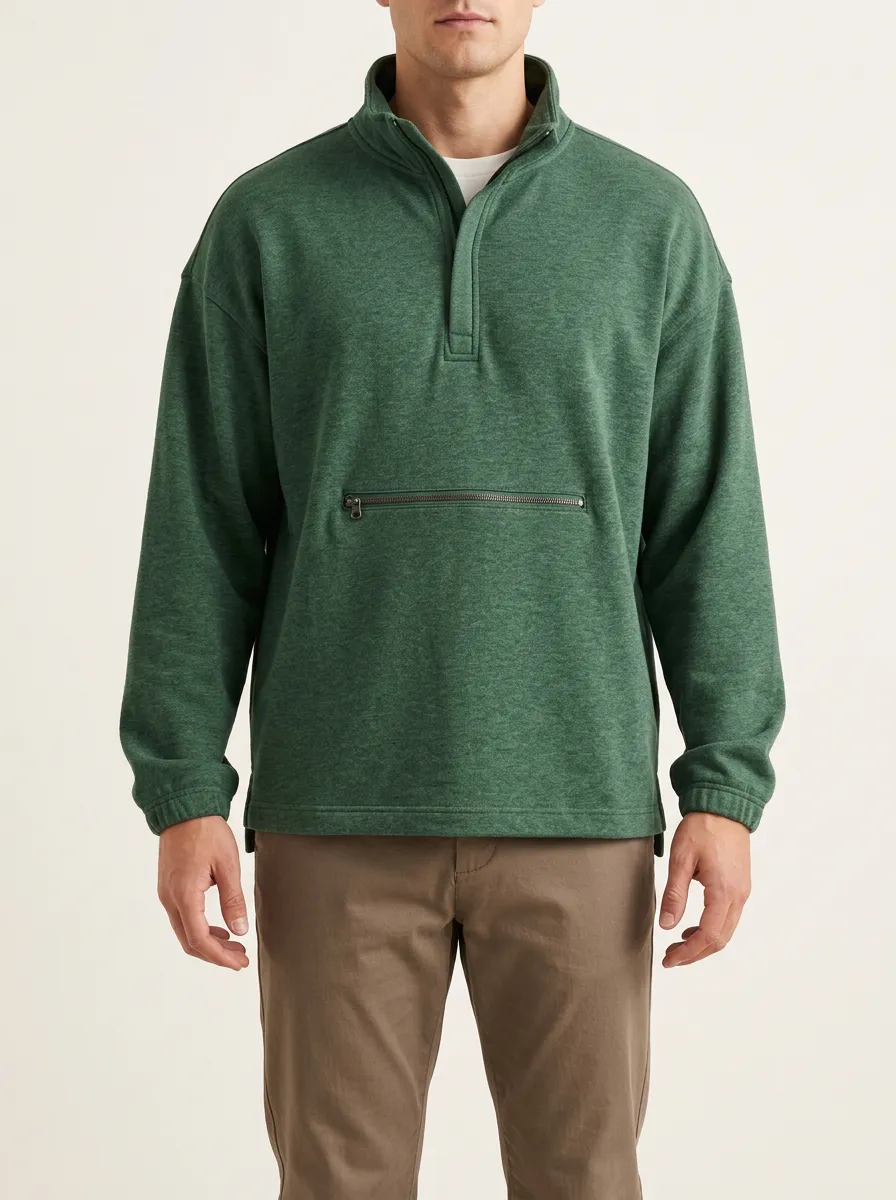 Front Pocket Heathered Half-Zip Sweatshirt for Easy Layering Dressing