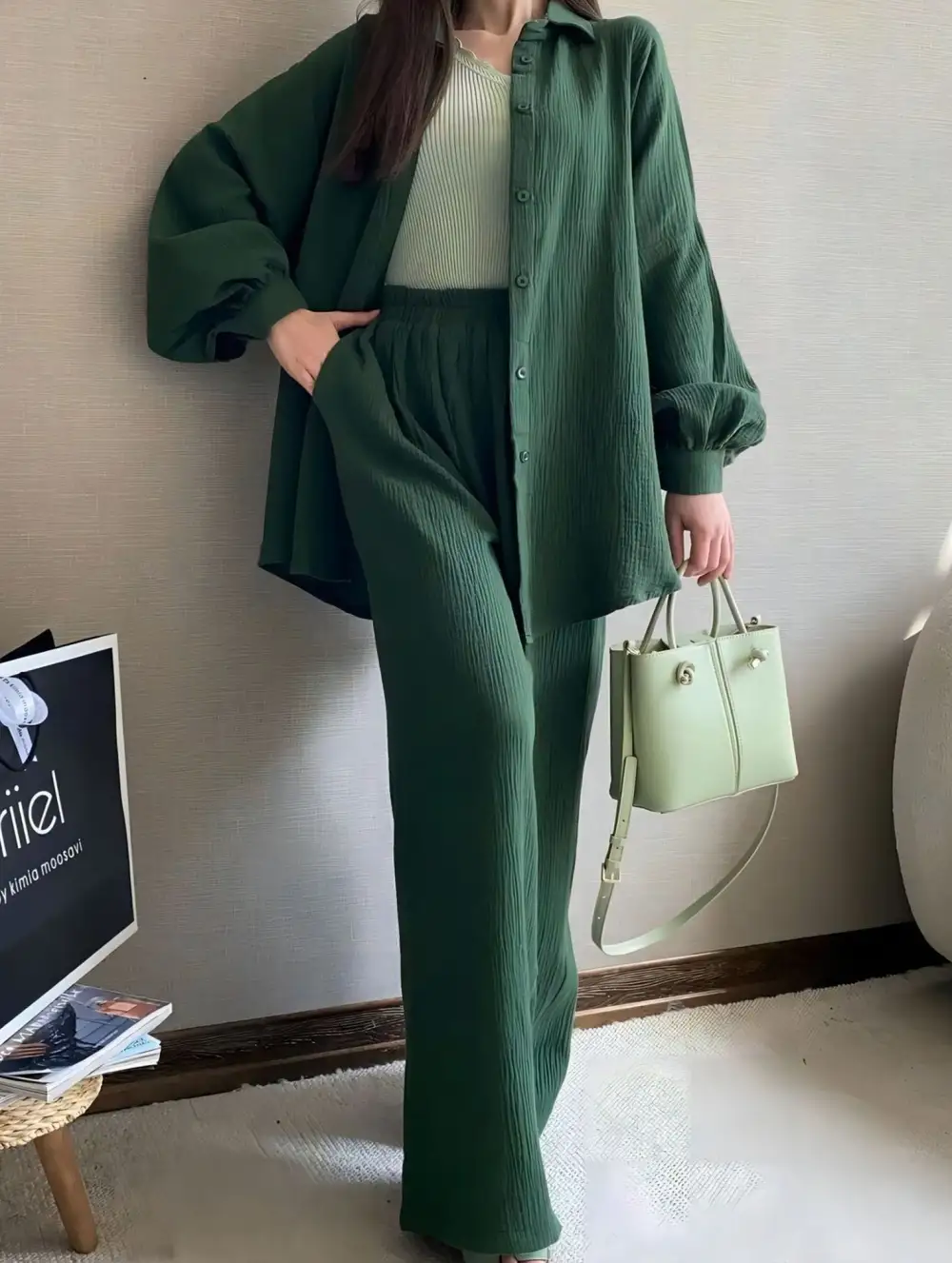 Long-Sleeved Lapel Shirt and Trousers Suit