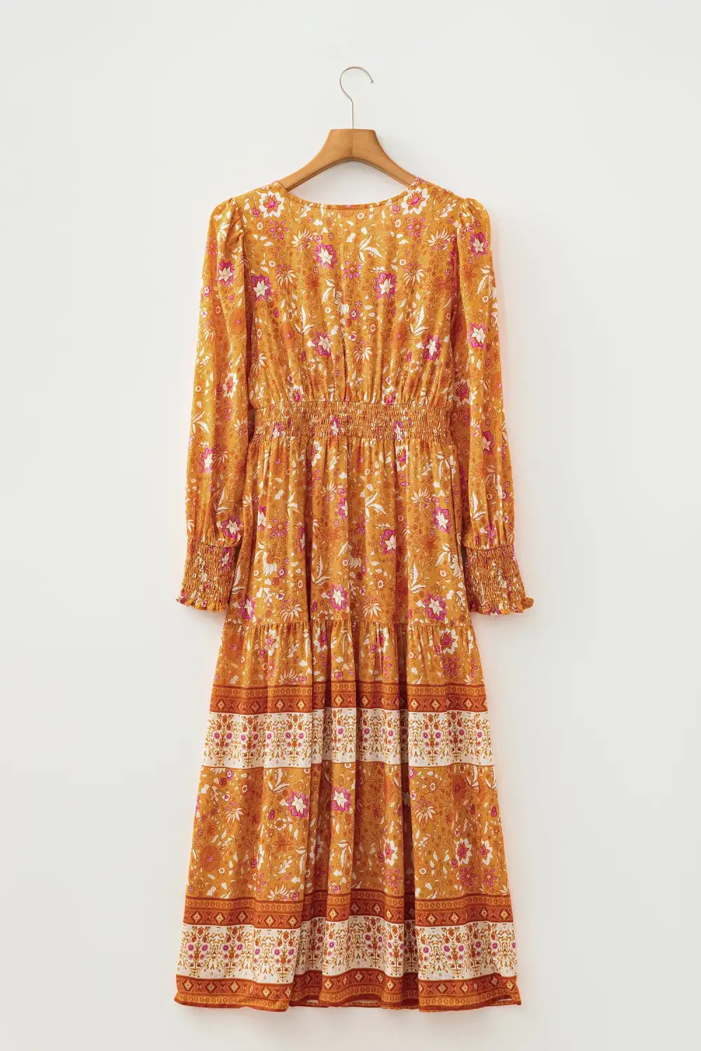 Polished Detail Floral Printed Smocked Maxi Dress