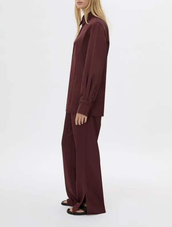 Burgundy Long Sleeve Satin Shirt