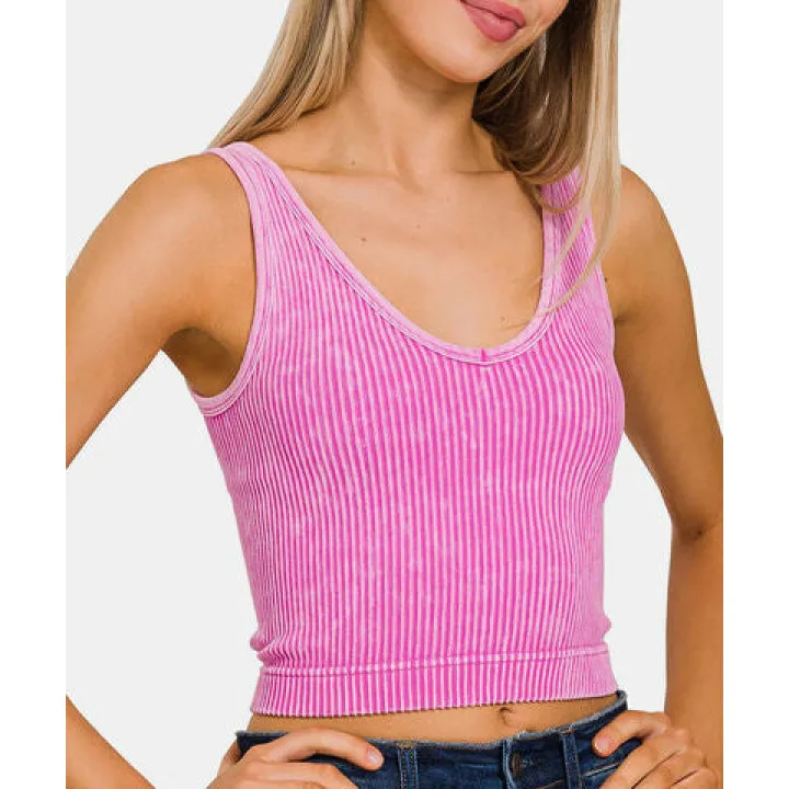 Cropped Ribbed Washed Tank Top