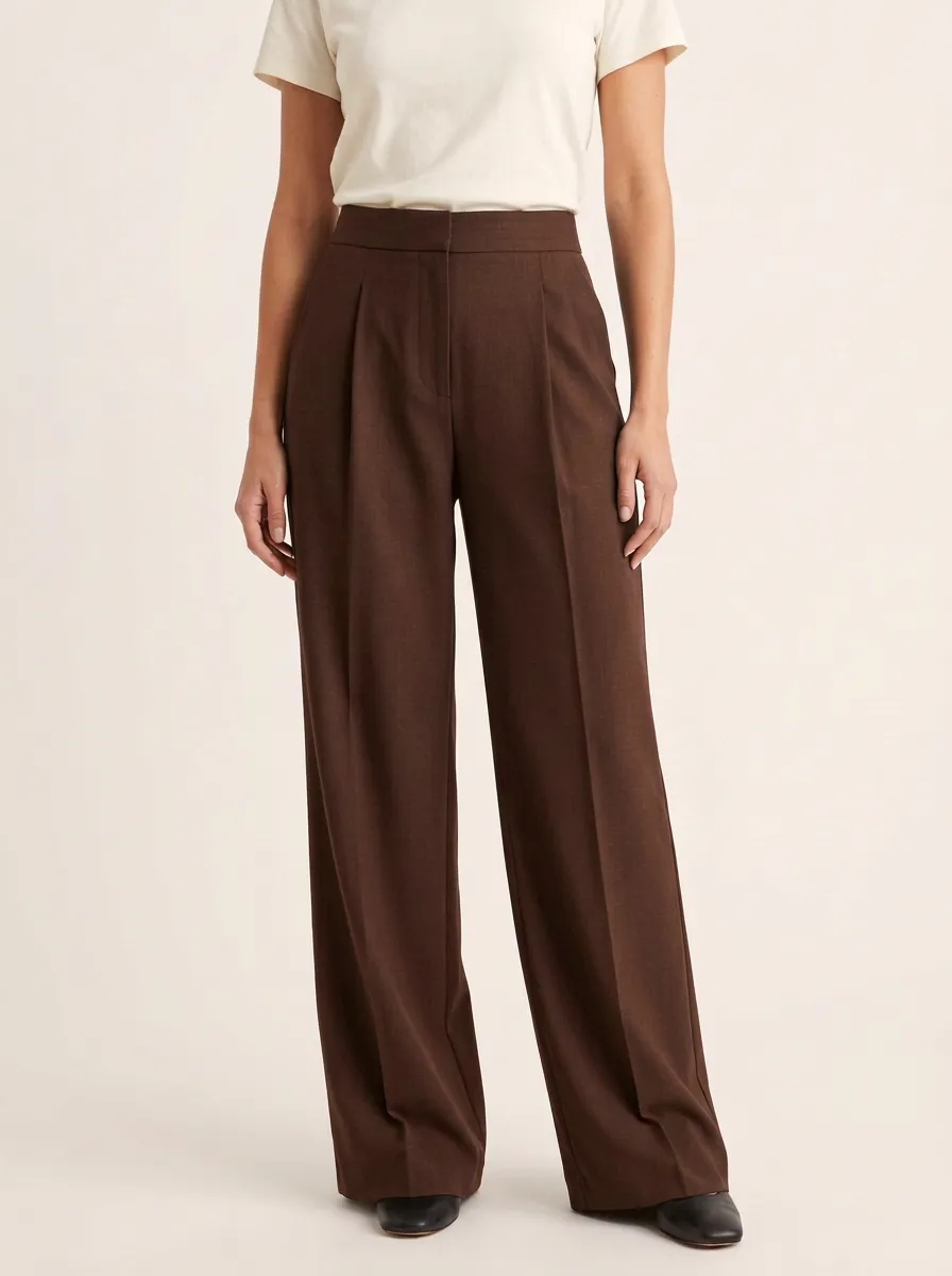 Structured Wide-Leg Pleated Women's Wide-Leg Pants