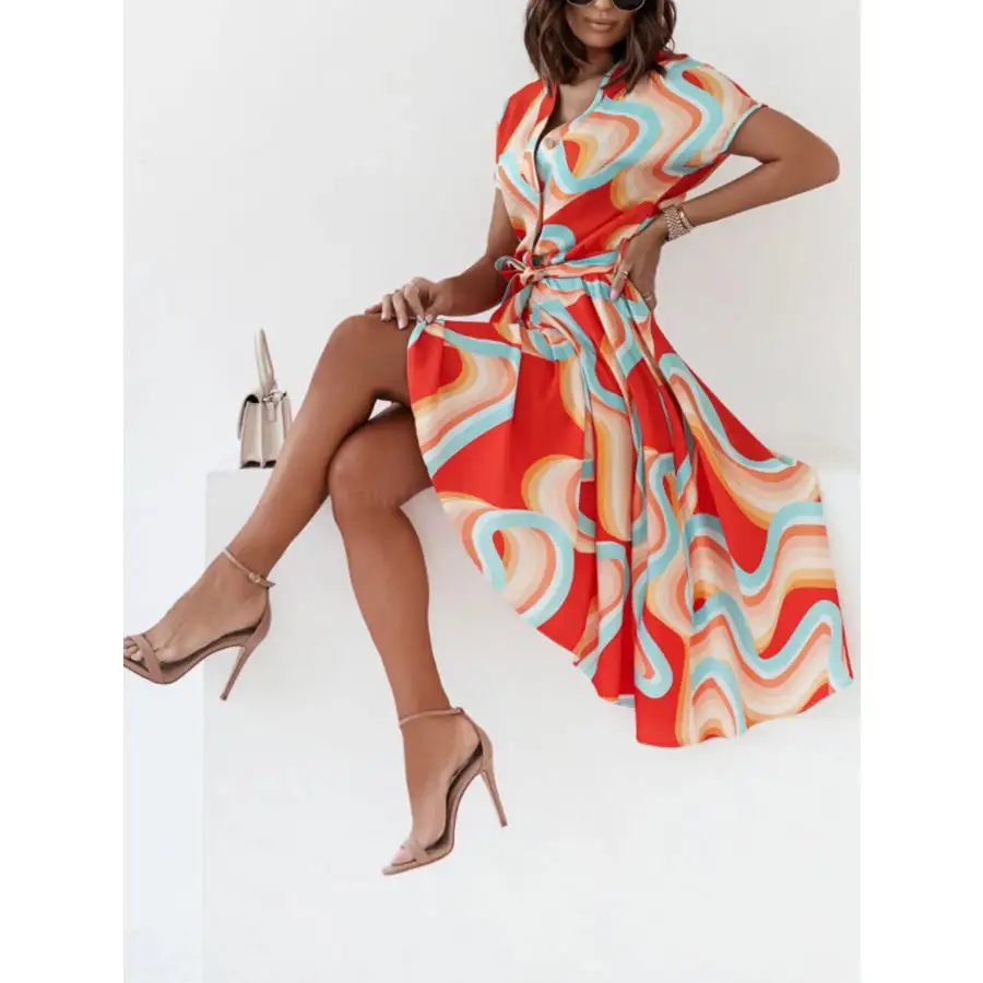 Button Front Midi Dress with Belt