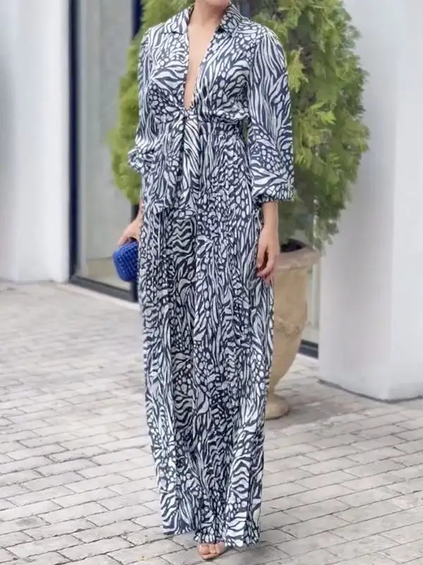 Losse Pofmouwen Geplooide Jumpsuits Met Split En Diepe