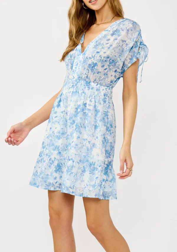 Tied Back Floral V-Neck Dress