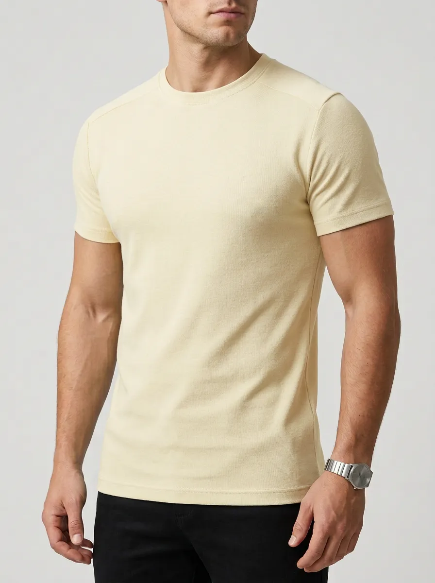 Classic Ribbed Raglan Sleeve Crew Neck Modern Look Men's Slim Fit Short Sleeve T-Shirt