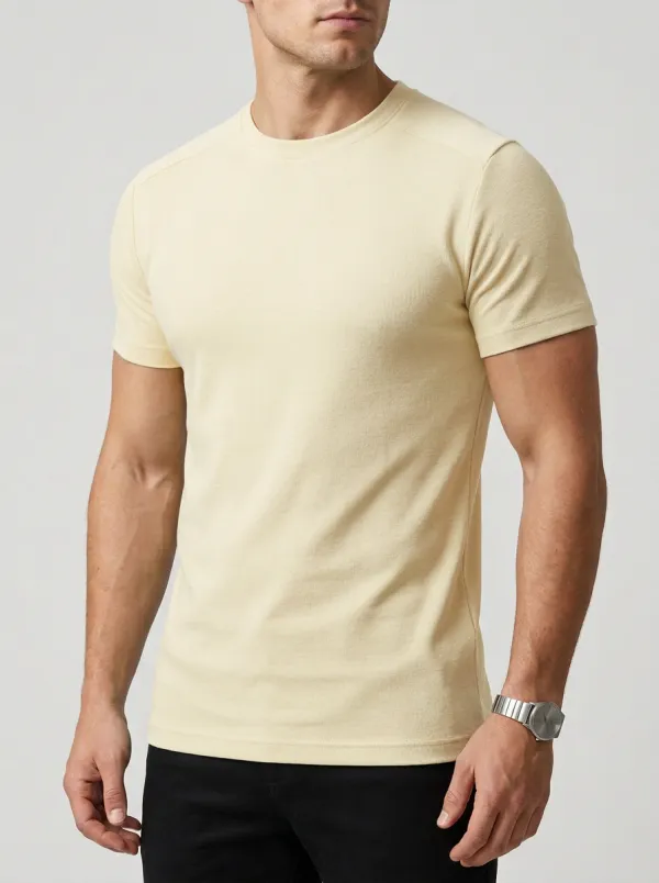 Classic Ribbed Raglan Sleeve Crew Neck Modern Look Men's Slim Fit Short Sleeve T-Shirt
