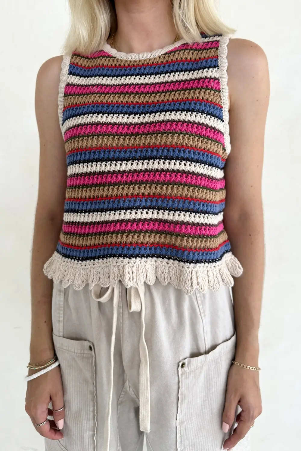 Knit Striped Crochet Top