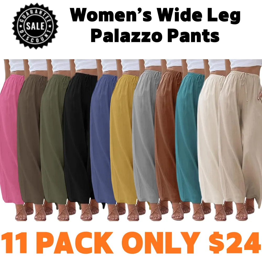 Women’s Wide Leg Palazzo Pants with Pockets – Lightweight Summer Trousers