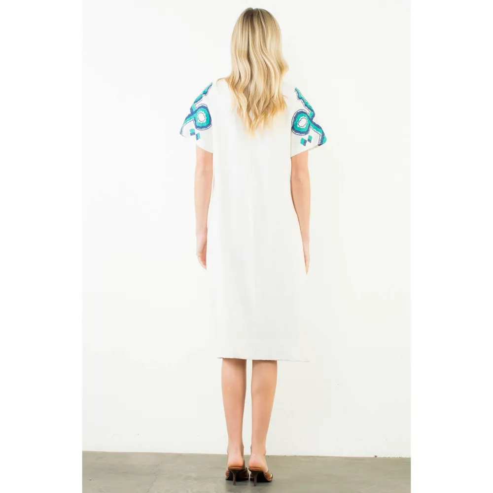 Embroidered Short Sleeve Casual Dress