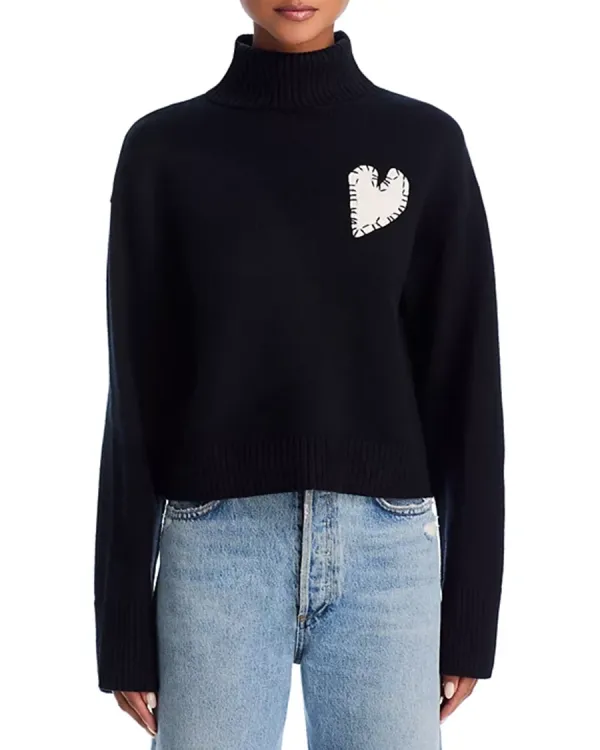 Cropped Turtleneck Heart Patch Sweater