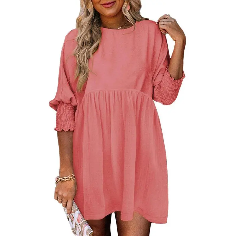Women's Black Summer Tunic Dress Casual Loose Fit Short Sleeve Crew Neck Flowy Swing Mini Shift Sundress for Beach & Casual Dates