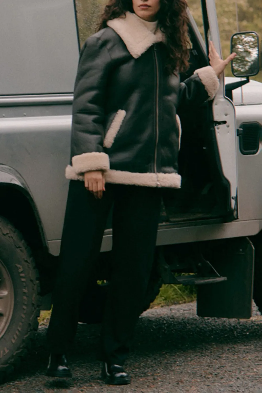 Two Tone Leather Shearling Jacket