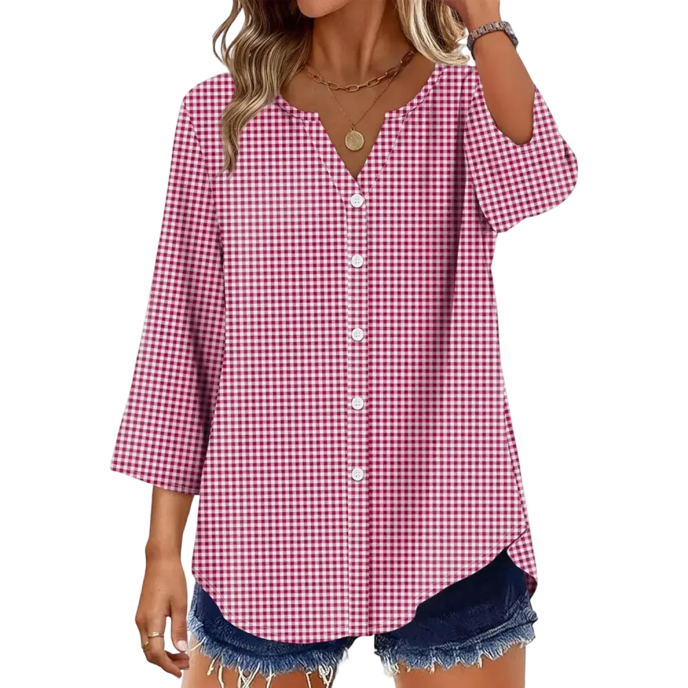 🔥 Women's 3/4 Sleeve V-Neck Button Down Blouse | Loose Fit Casual Tops
