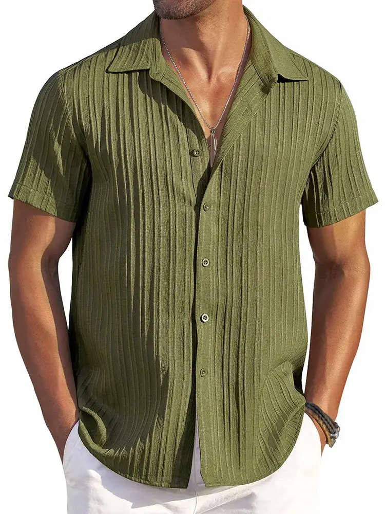 Casual Textured Summer Short Sleeve Beach Shirt