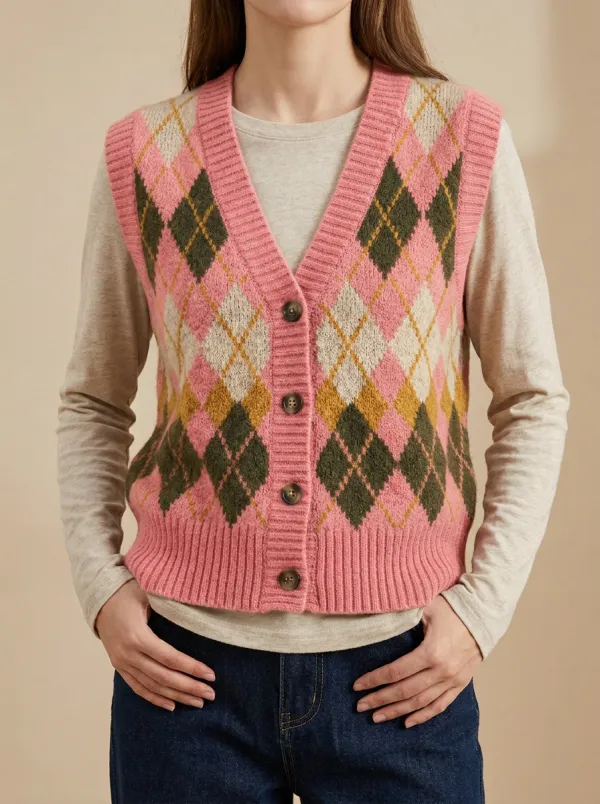 Argyle Button Sweater Vest