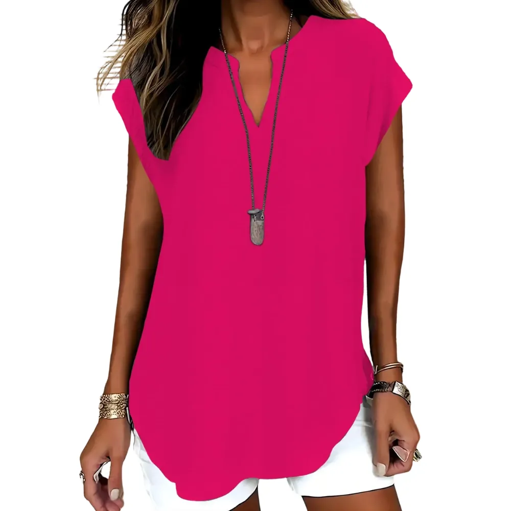 Women's Plain Notched Neck Fitted Blouse Shirts, Casual Classy Elegant Minimalist Basic Top