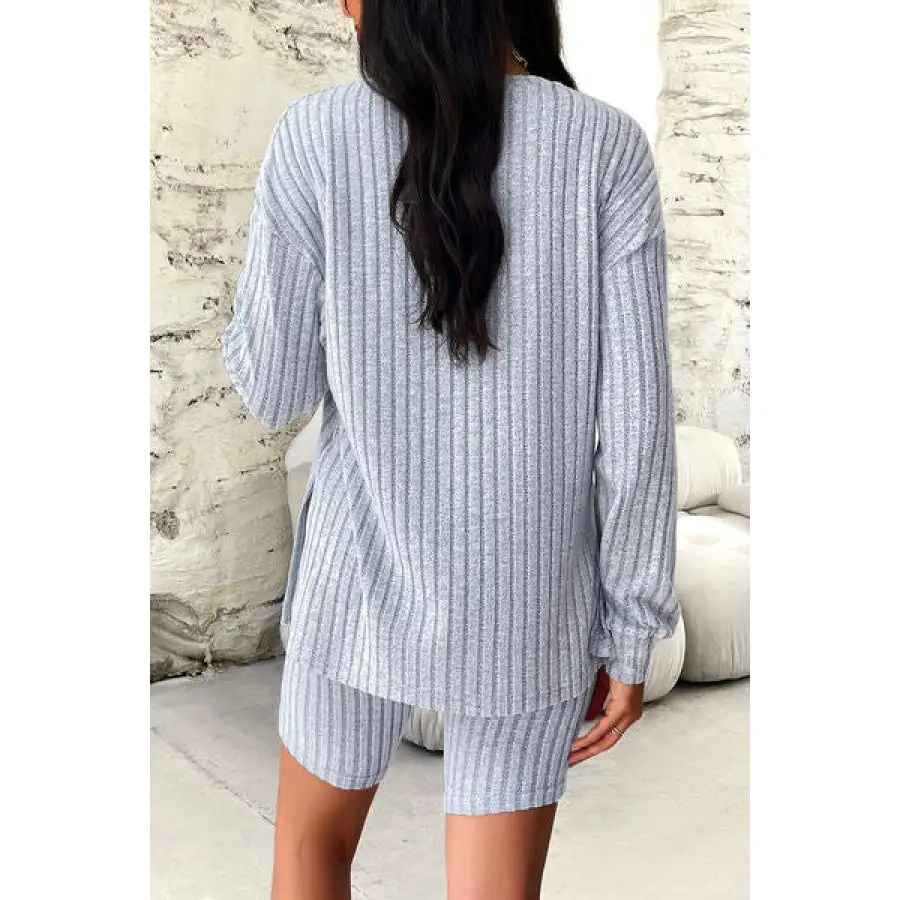 Ribbed Round Neck Dropped Shoulder Top and Shorts Set