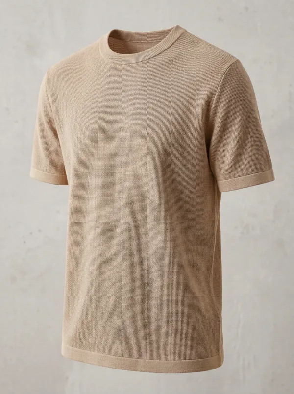 Modern Waffle-Knit Men's Knit Crew-Neck T-Shirt