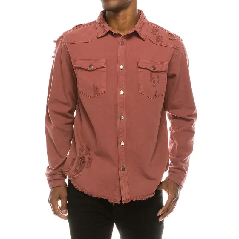 Distressed Denim Shirt – Heavyweight Button-Up with Pockets  Rugged Style. Durable Build. Everyday Utility.