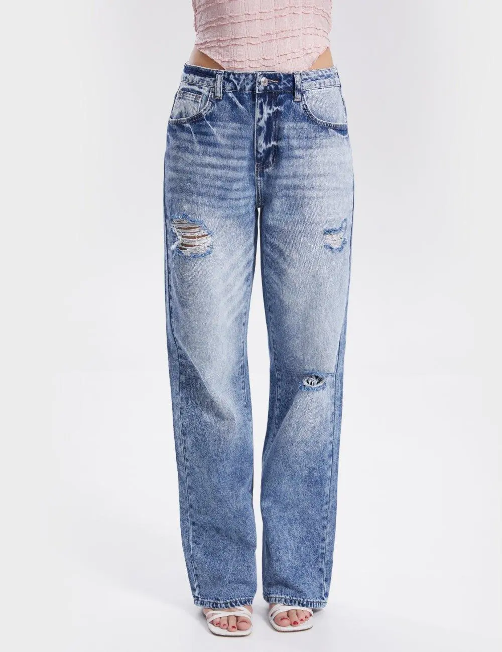 High Waist Straight Leg Daily Denim Pants Jeans