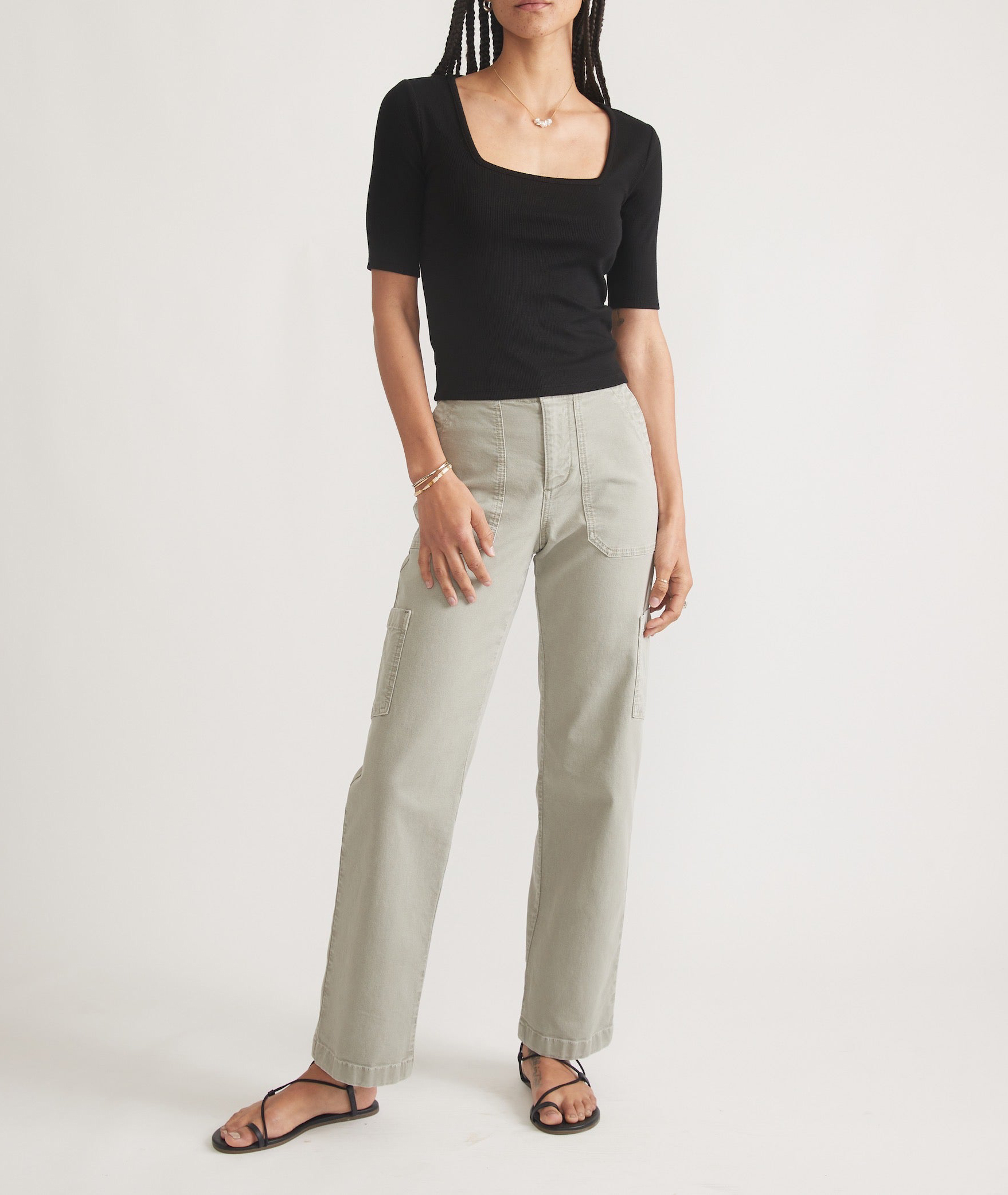 Ribbed Square Neck Fitted Shirt