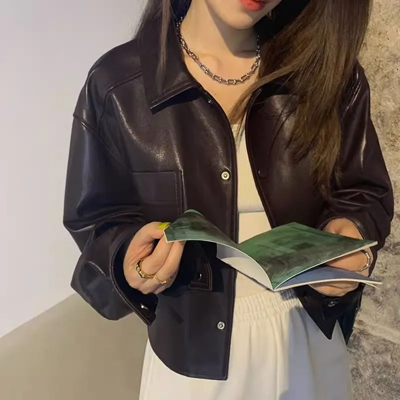 Tailored Faux-Leather Leather Casual Outerwear Jacket