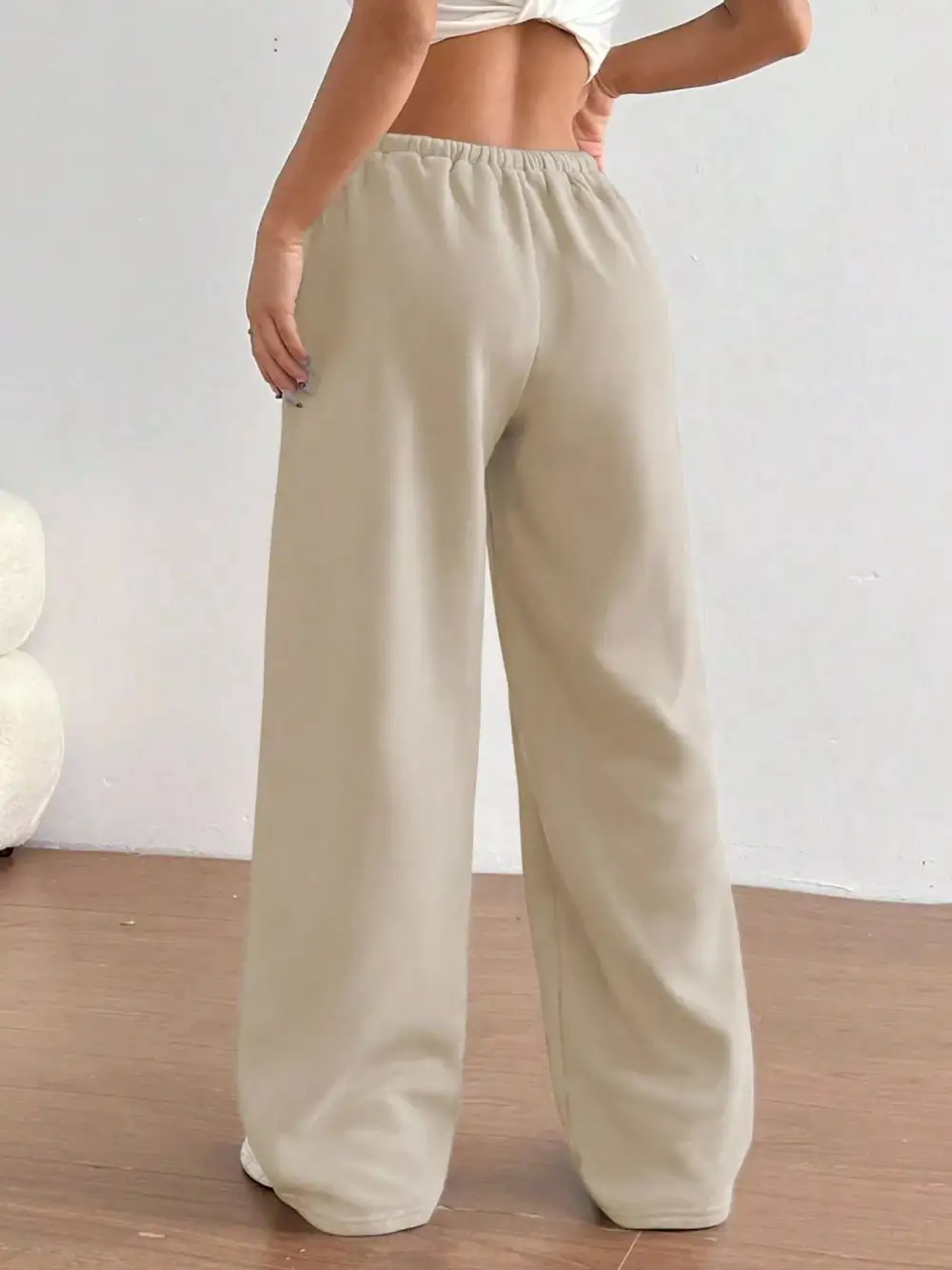 High-Waist Wide-Leg Drawstring Pocketed Sweatpants