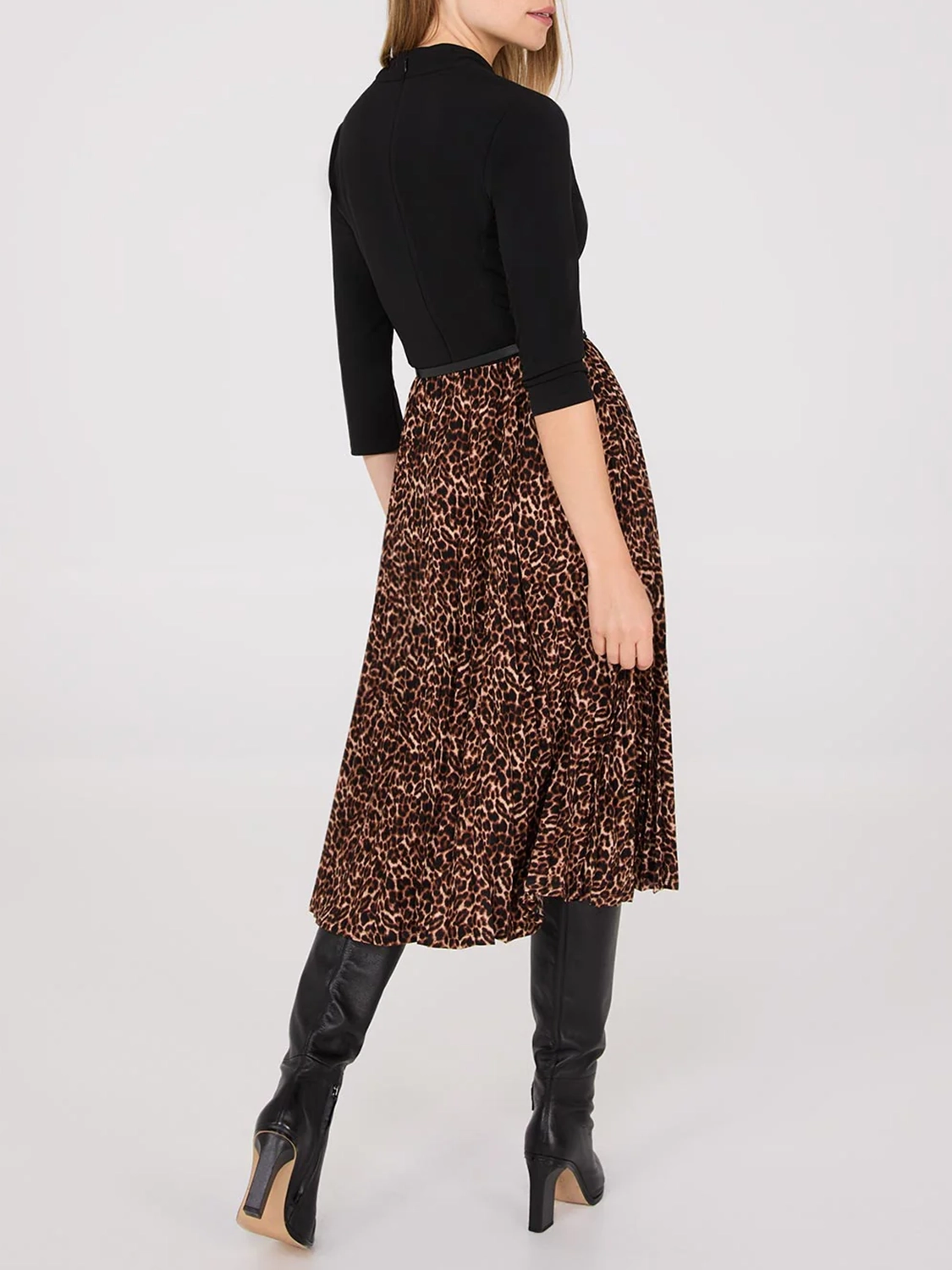 Leopard Print Belted Midi Dress
